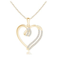 ANGARA Pendentif cœur à double couche en or jaune 14 carats avec diamants naturels de 0,25 carat poids total 
