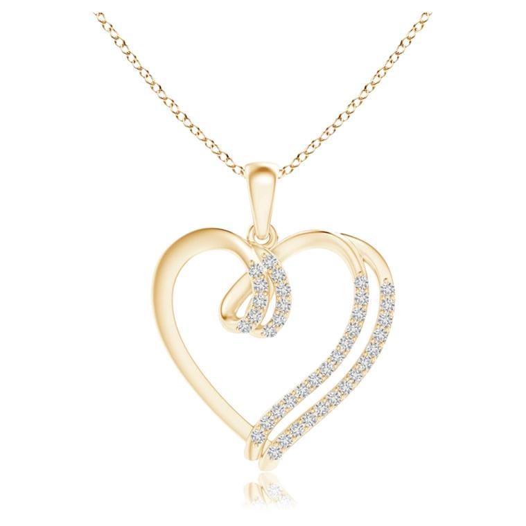 ANGARA Pendentif cœur à double couche en or jaune 14 carats avec diamants naturels de 0,25 carat poids total