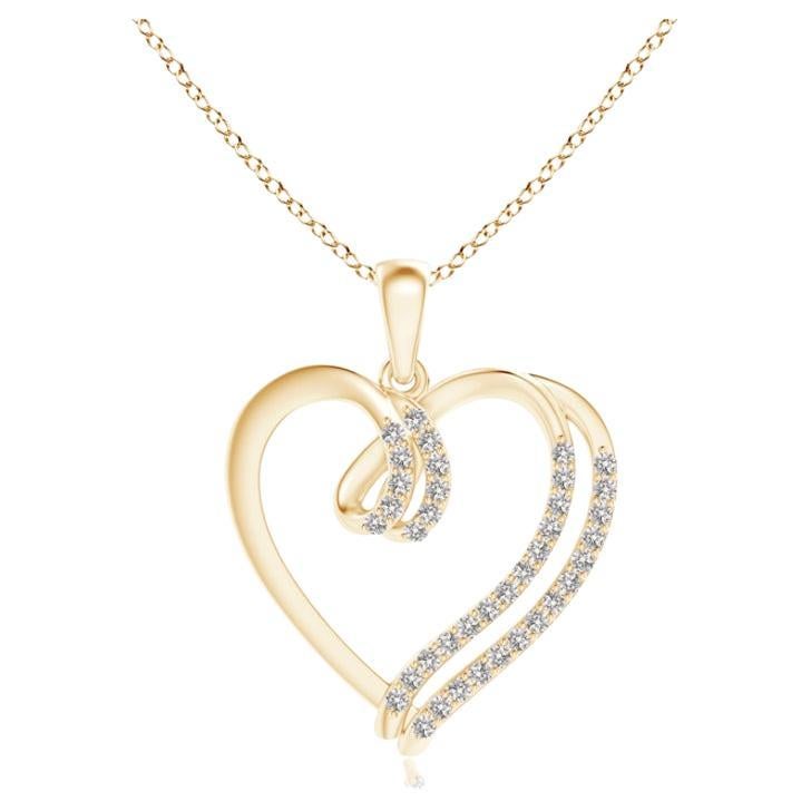 ANGARA Natural 0.25cttw Diamond Double Layered Heart Pendant in 14K Yellow Gold  For Sale