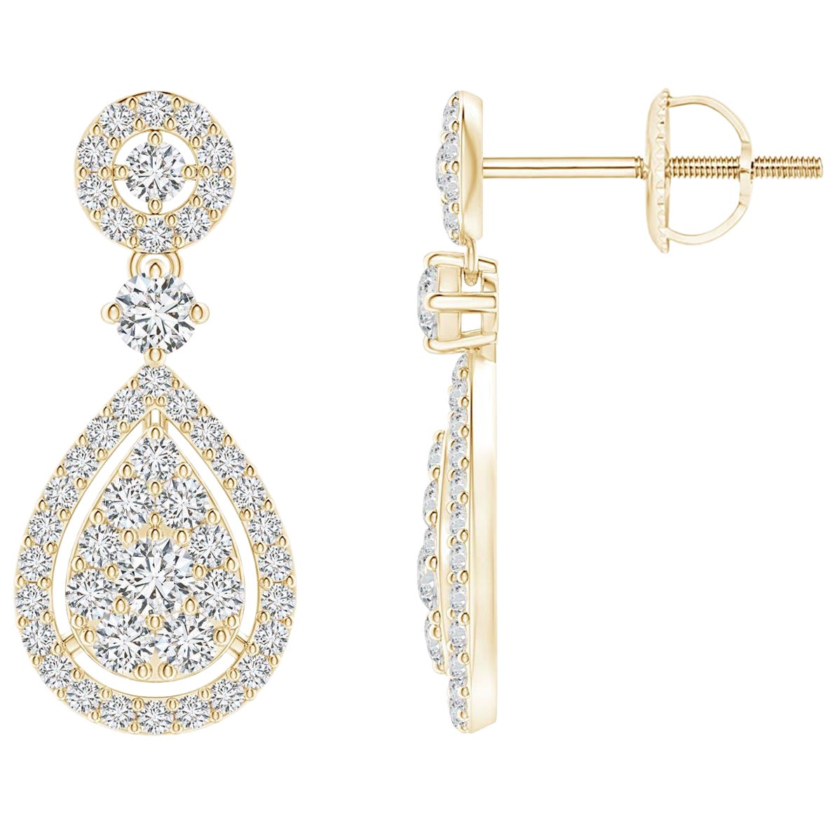 Angara - Orecchini a goccia con diamante naturale a forma di pera in oro massiccio 14K