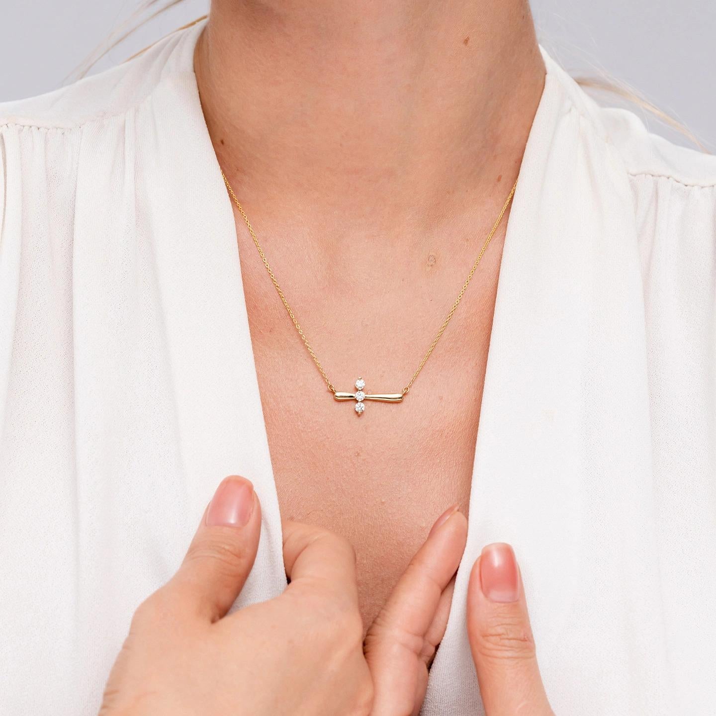 Modern Angara Natural Diamond Sideways Cross Necklace in Platinum for Women For Sale