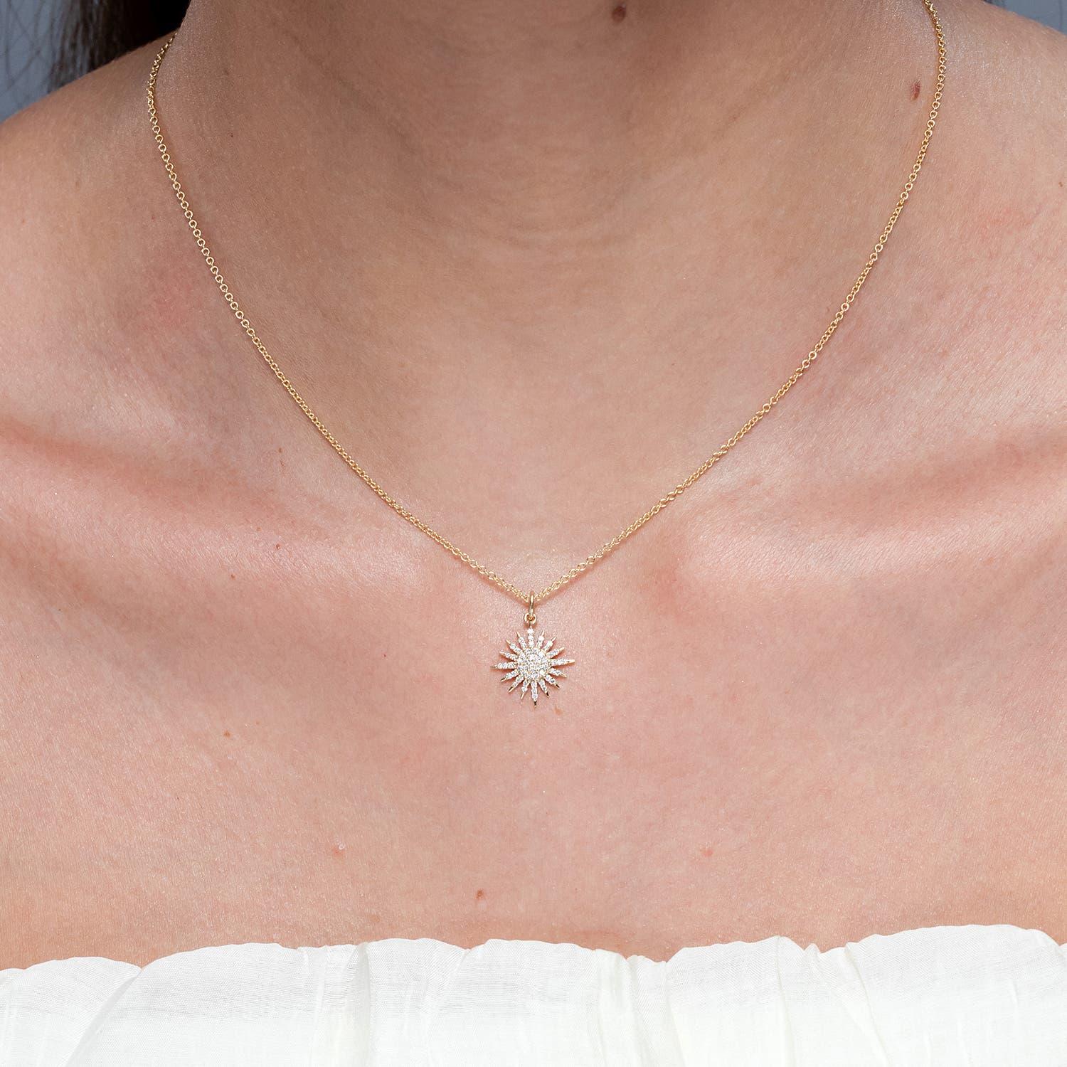 Modern Angara Natural Diamond Sun Pendant in 14K Solid Gold for Women For Sale