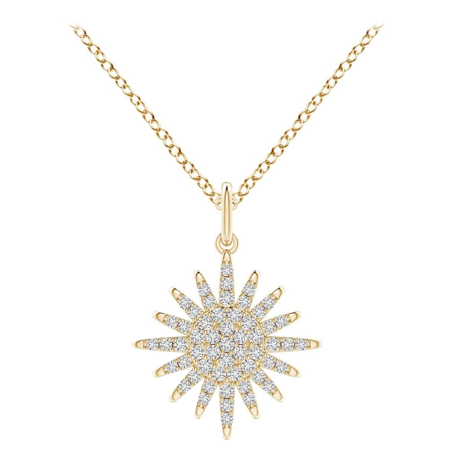 Angara Natural Diamond Sun Pendant in 14K Solid Gold for Women For Sale