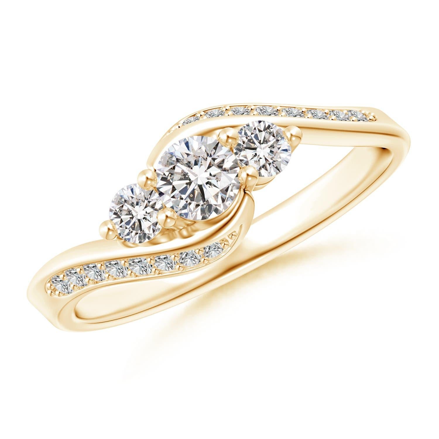 De las mujeres Angara Anillo de oro macizo de 14 quilates con tres piedras de diamantes naturales para mujer en venta