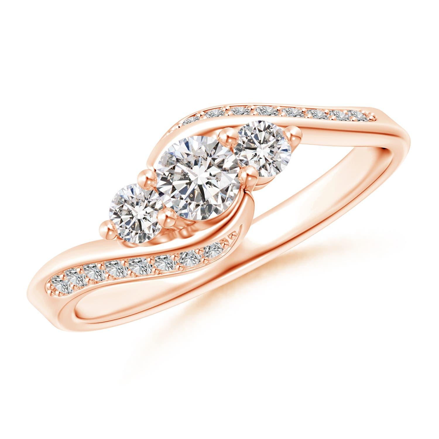 Angara Anillo de oro macizo de 14 quilates con tres piedras de diamantes naturales para mujer en venta 1