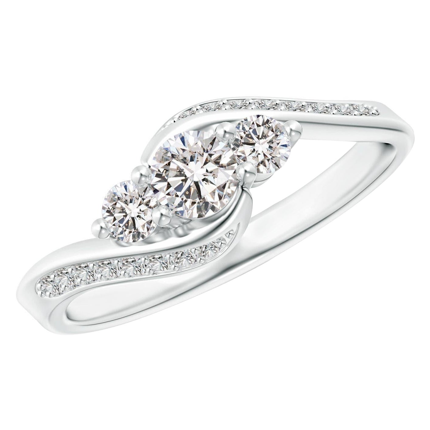 Bague de contournement à trois pierres en diamant naturel Angara en or massif 14K pour femmes