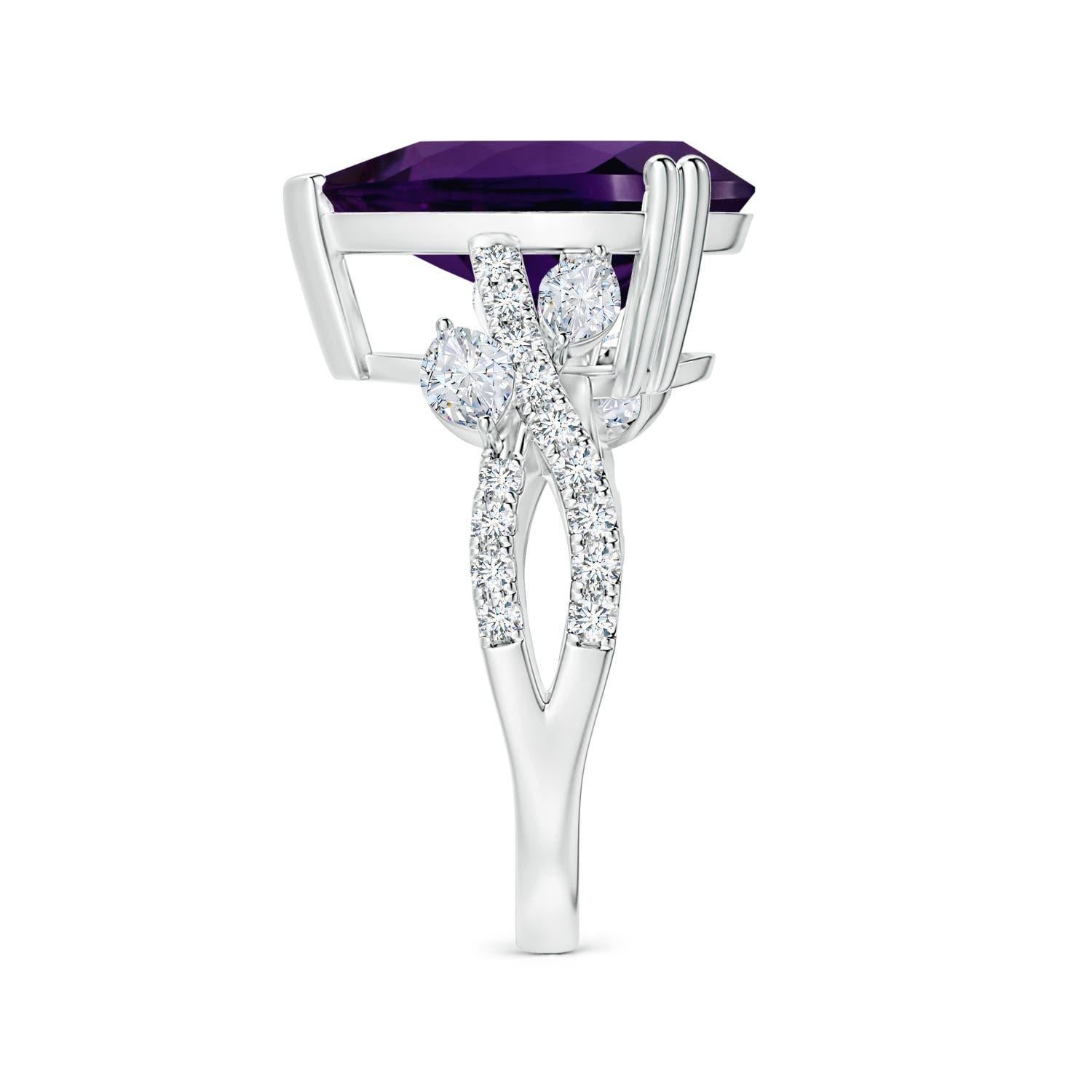 Taille poire Bague Angara en or 14 carats avec améthyste en forme de poire certifiée GIA de 7,33 ct. en vente
