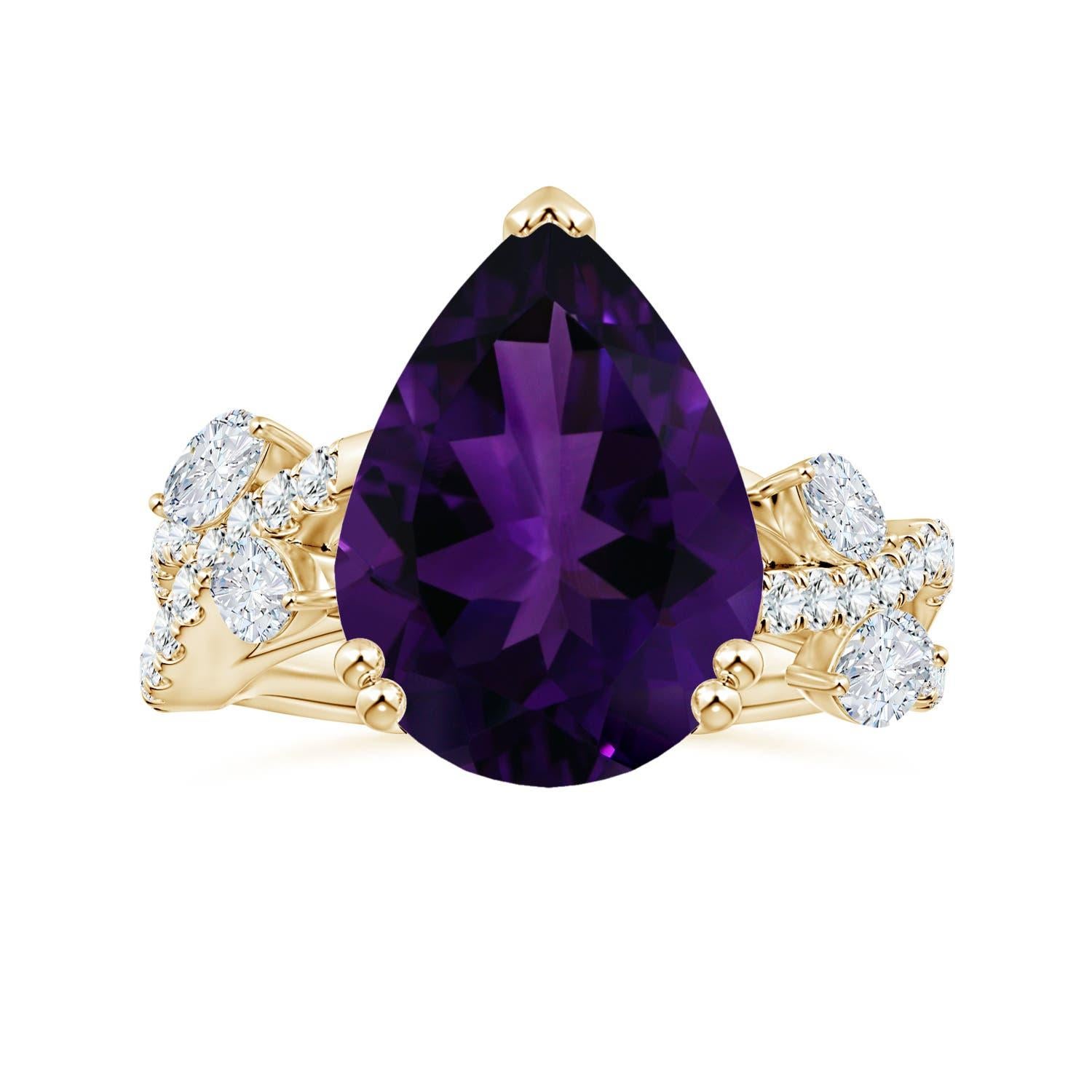 Bague Angara en or 14 carats avec améthyste en forme de poire certifiée GIA de 7,33 ct. en vente 3