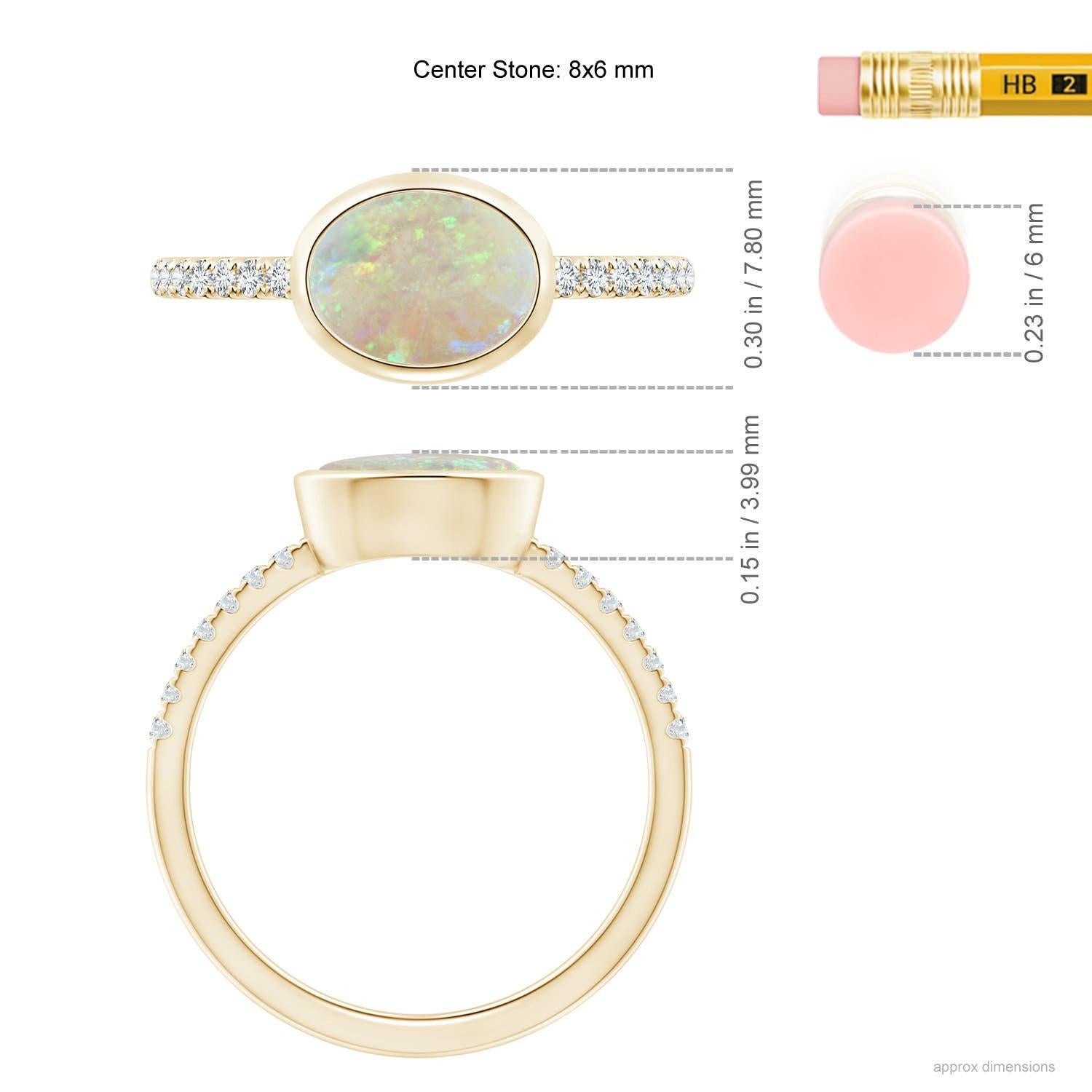 Angara Natural East-West Bezel-Set Oval Opal and Diamond Ring in 14K Solid Gold For Sale 1