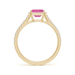 Angara Natural East West Emerald-Cut Pink Sapphire Halo Ring in 14K Solid Gold