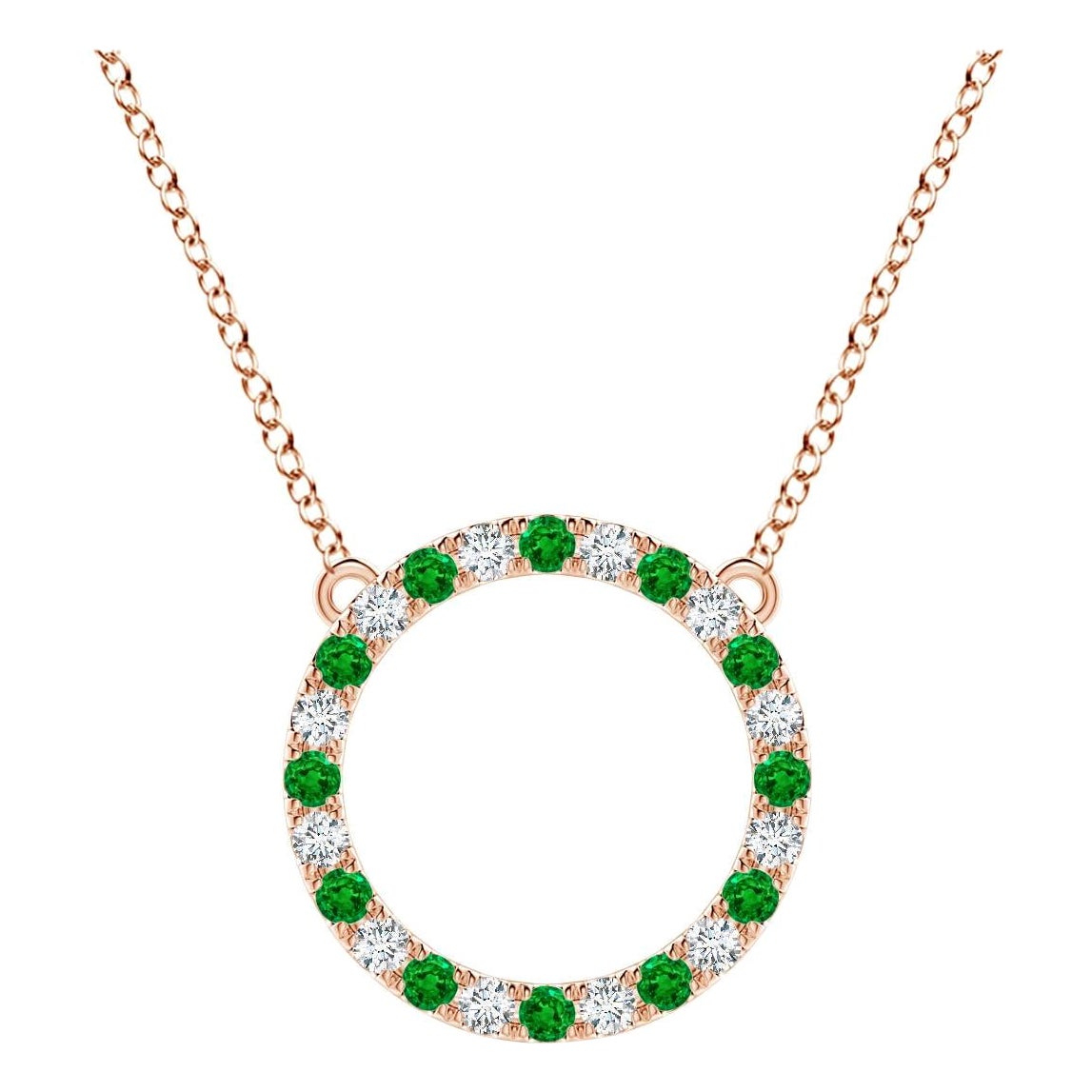 Pendentif d'éternité en or rose 14K avec émeraude naturelle et diamant Angara