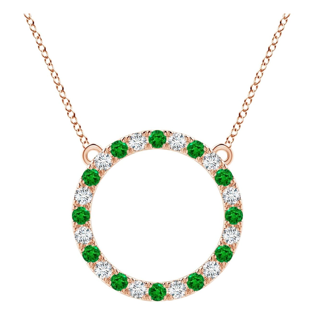 Pendentif d'éternité en or rose 14K avec émeraude naturelle et diamant Angara en vente