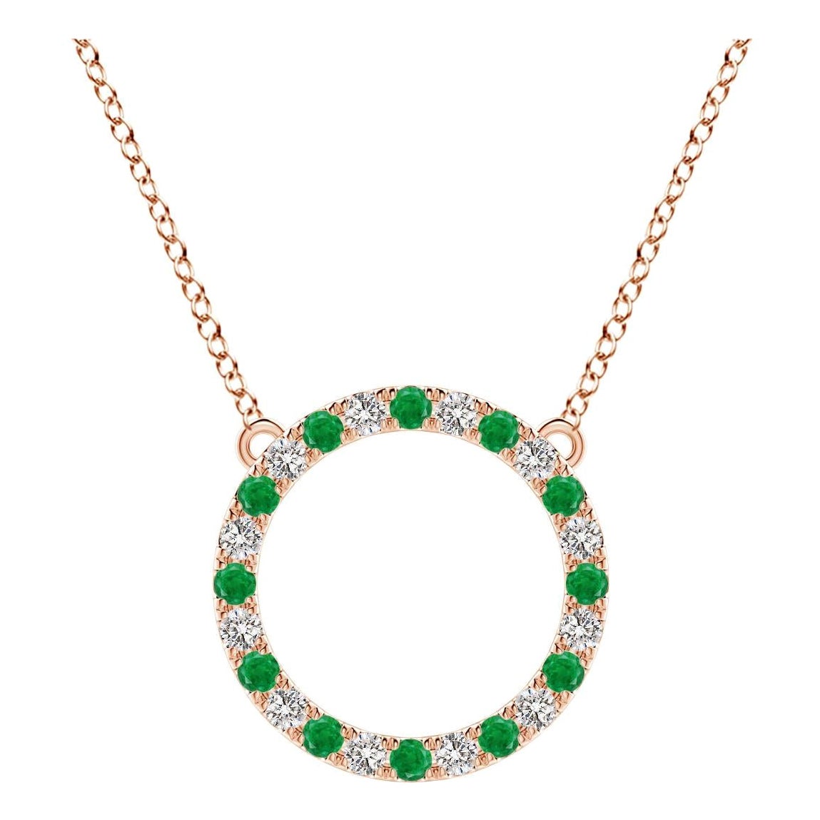 Pendentif d'éternité en or rose 14K avec émeraude naturelle et diamant Angara