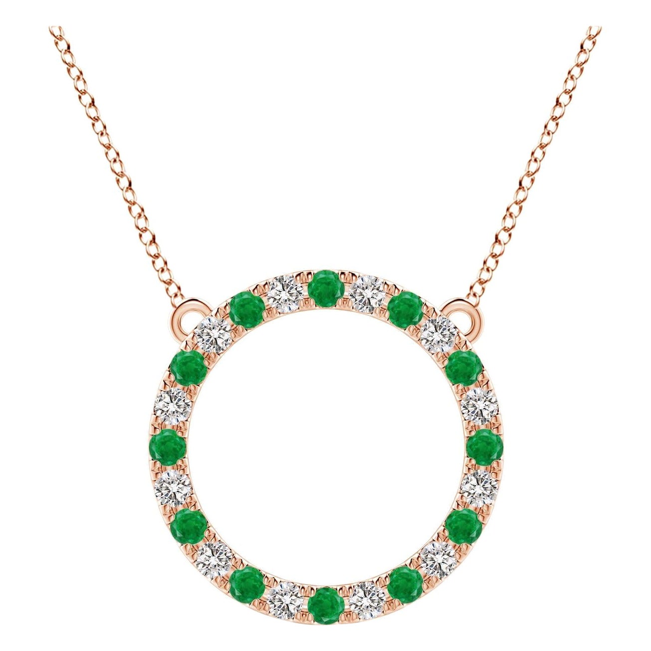 Pendentif d'éternité en or rose 14K avec émeraude naturelle et diamant Angara