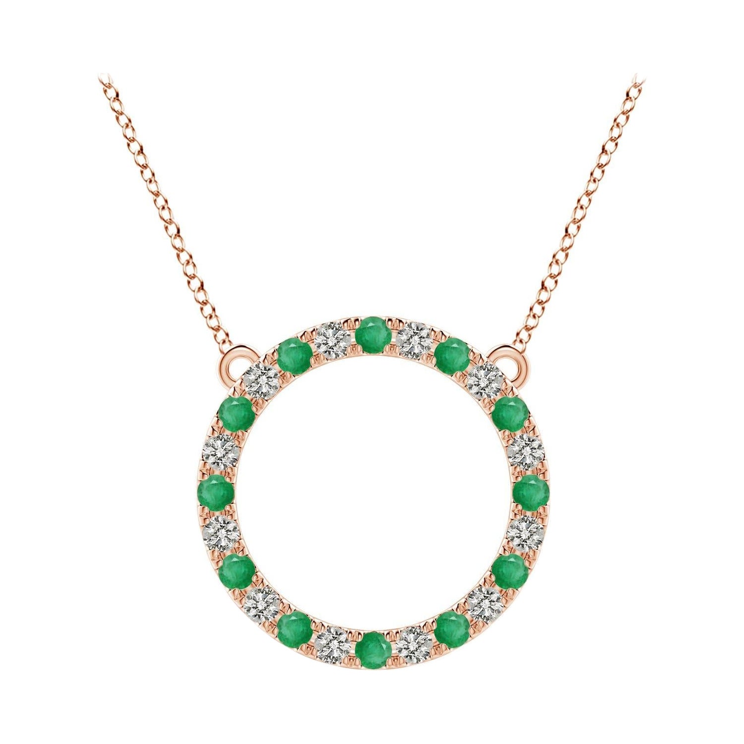 Pendentif d'éternité en or rose 14K avec émeraude naturelle et diamant Angara