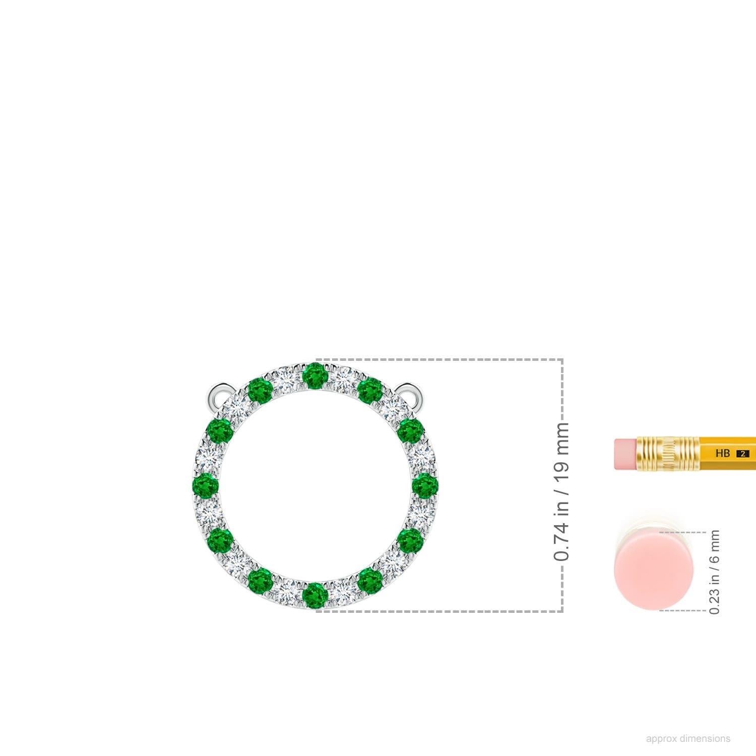 Round Cut Angara Natural Emerald and Diamond Circle Eternity Pendant in 14K White Gold For Sale