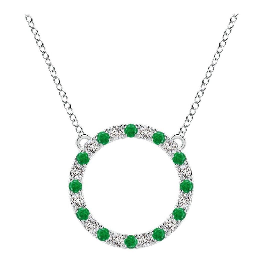 Pendentif d'éternité en or blanc 14K avec émeraude naturelle et diamant Angara