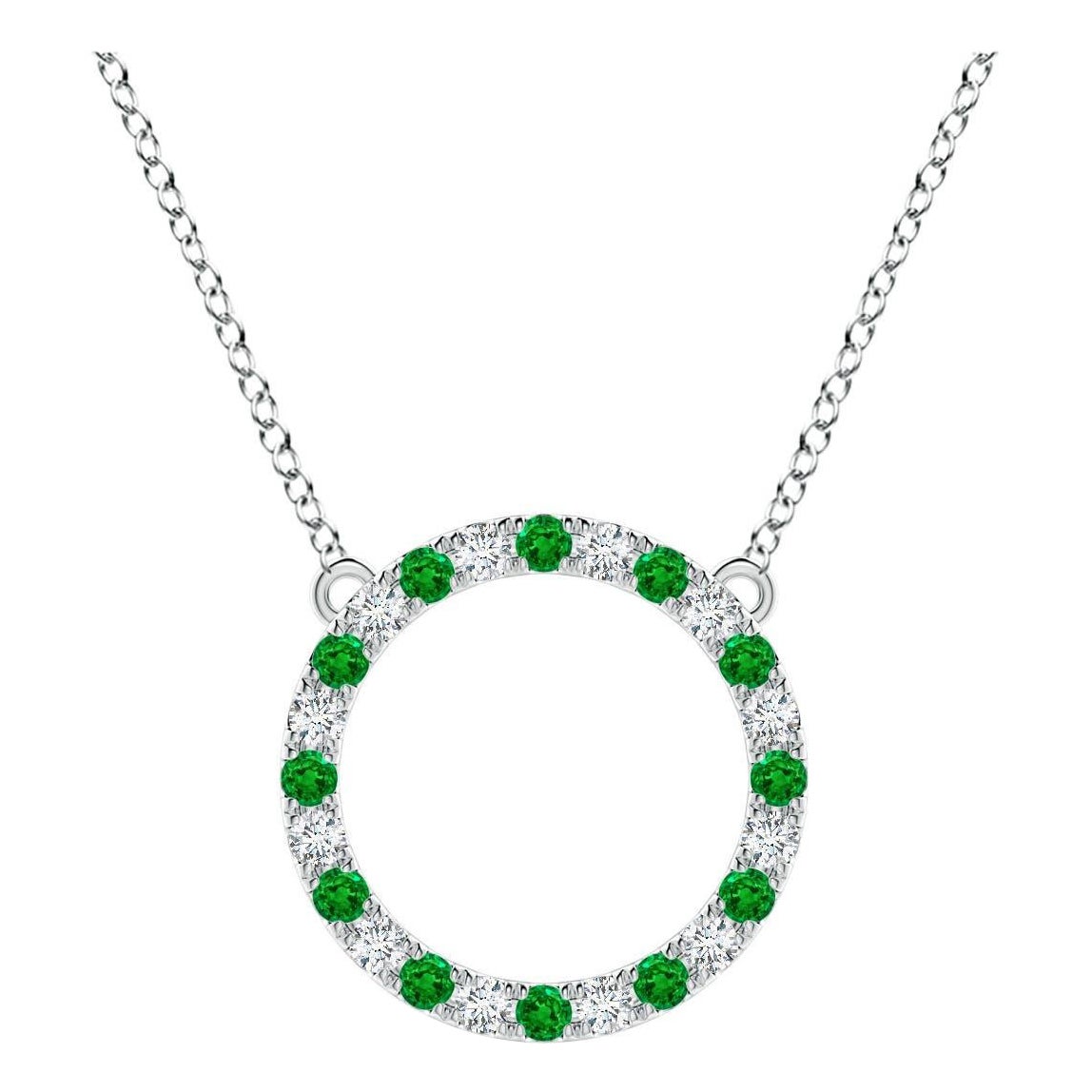 Pendentif d'éternité en or blanc 14K avec émeraude naturelle et diamant Angara