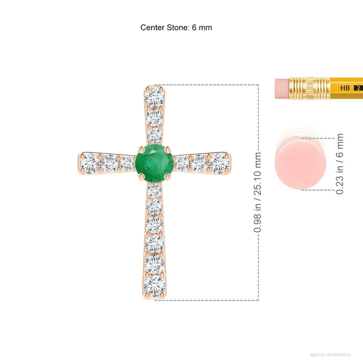 Taglio rotondo Ciondolo a croce con smeraldo naturale e diamante di Angara in oro rosa 14K per donna in vendita
