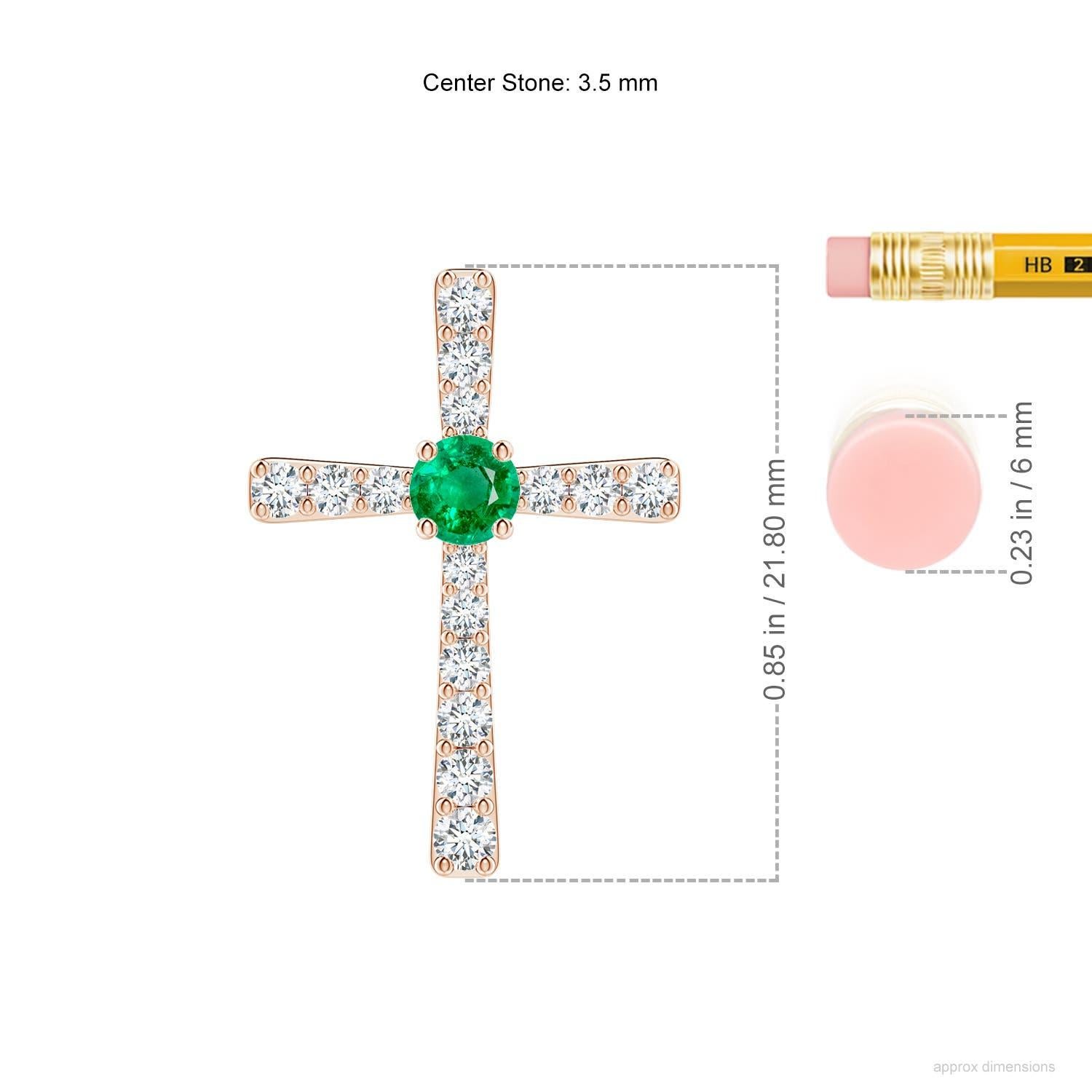 Taglio rotondo Ciondolo a croce con smeraldo naturale e diamante di Angara in oro rosa 14K per donna in vendita