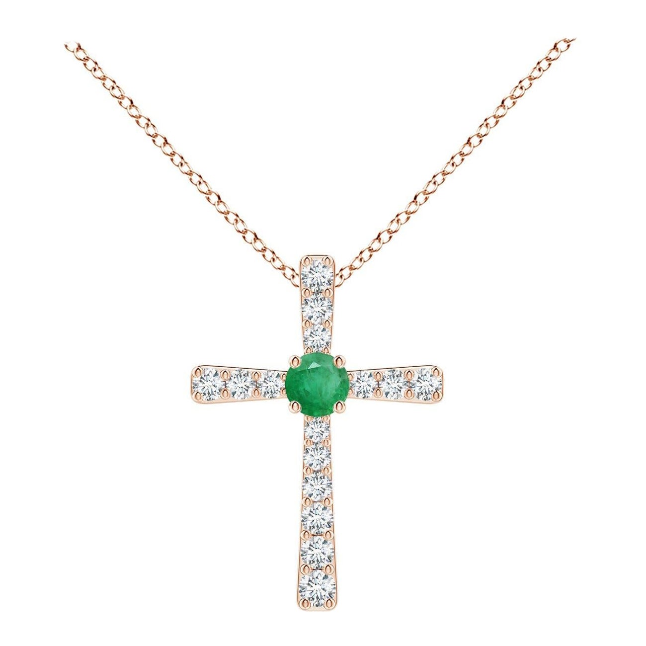 Pendentif croix en or rose 14 carats avec émeraude naturelle et diamant Angara pour femme