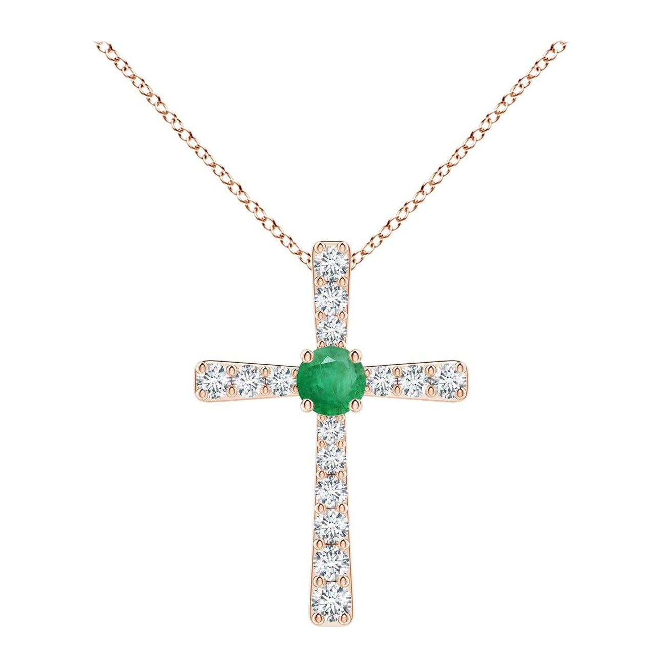 Pendentif croix en or rose 14 carats avec émeraude naturelle et diamant Angara pour femme