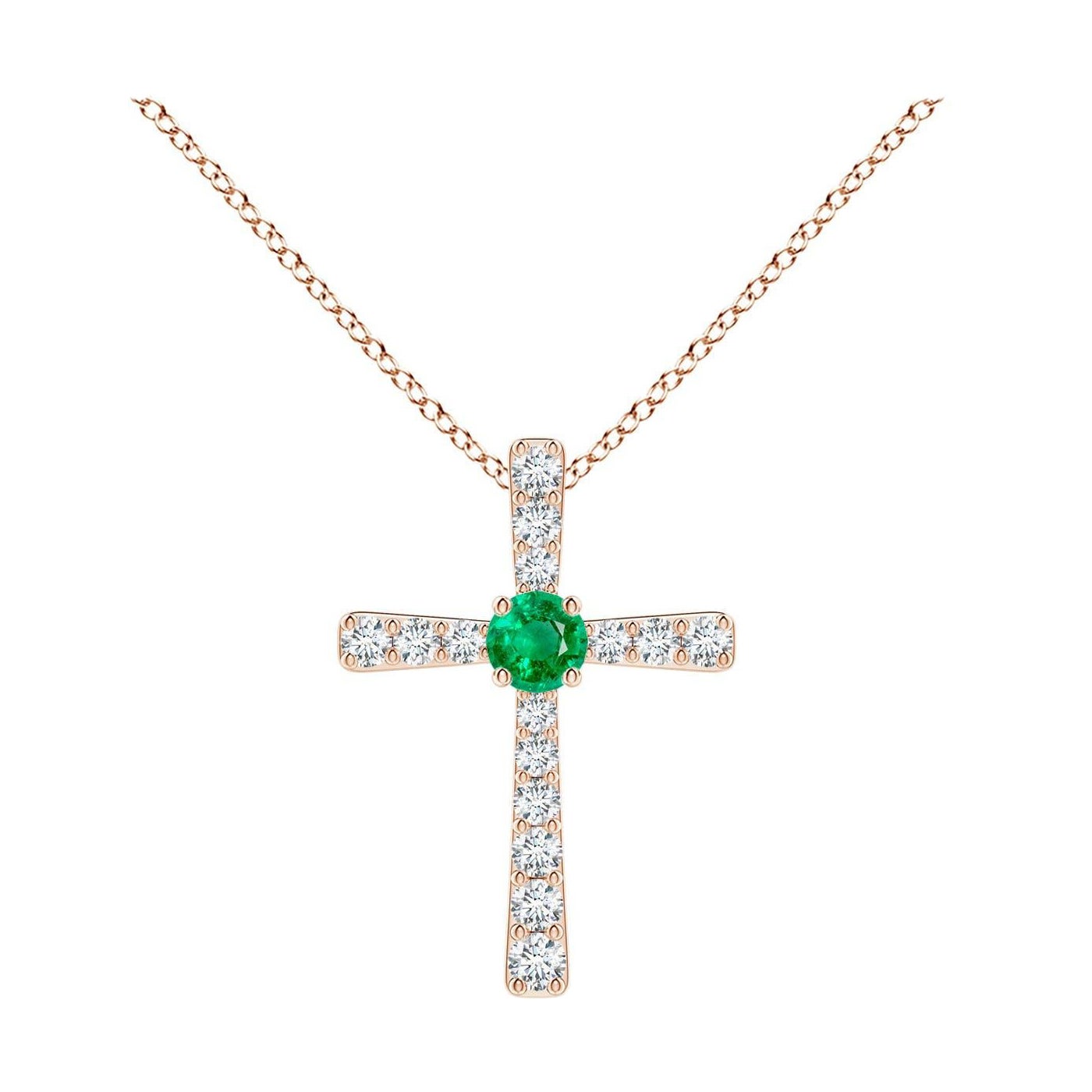 Pendentif croix en or rose 14 carats avec émeraude naturelle et diamant Angara pour femme