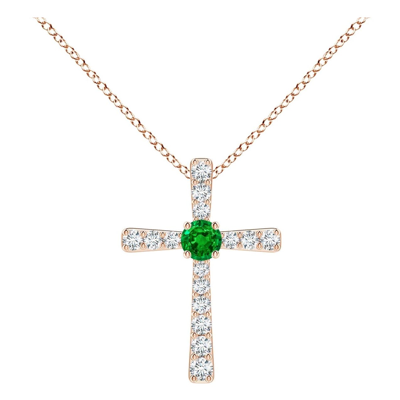 Pendentif croix en or rose 14 carats avec émeraude naturelle et diamant Angara pour femme en vente