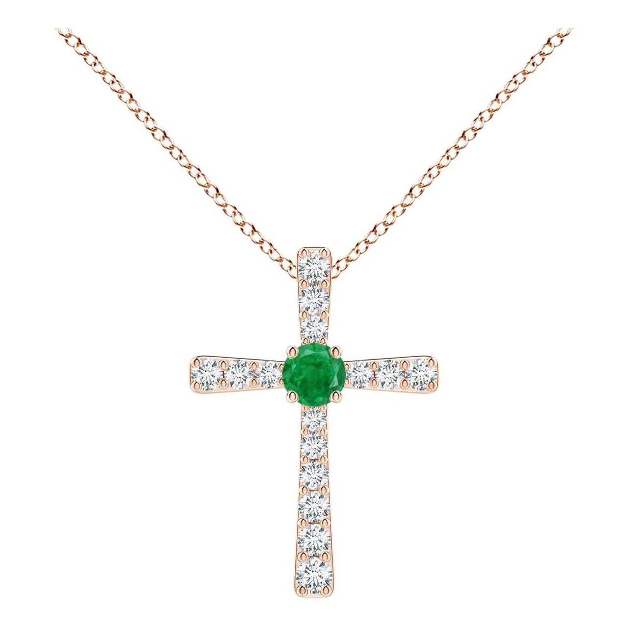 Pendentif croix en or rose 14 carats avec émeraude naturelle et diamant Angara pour femme
