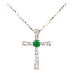 Pendentif croix en or rose 14 carats avec émeraude naturelle et diamant Angara pour femme
