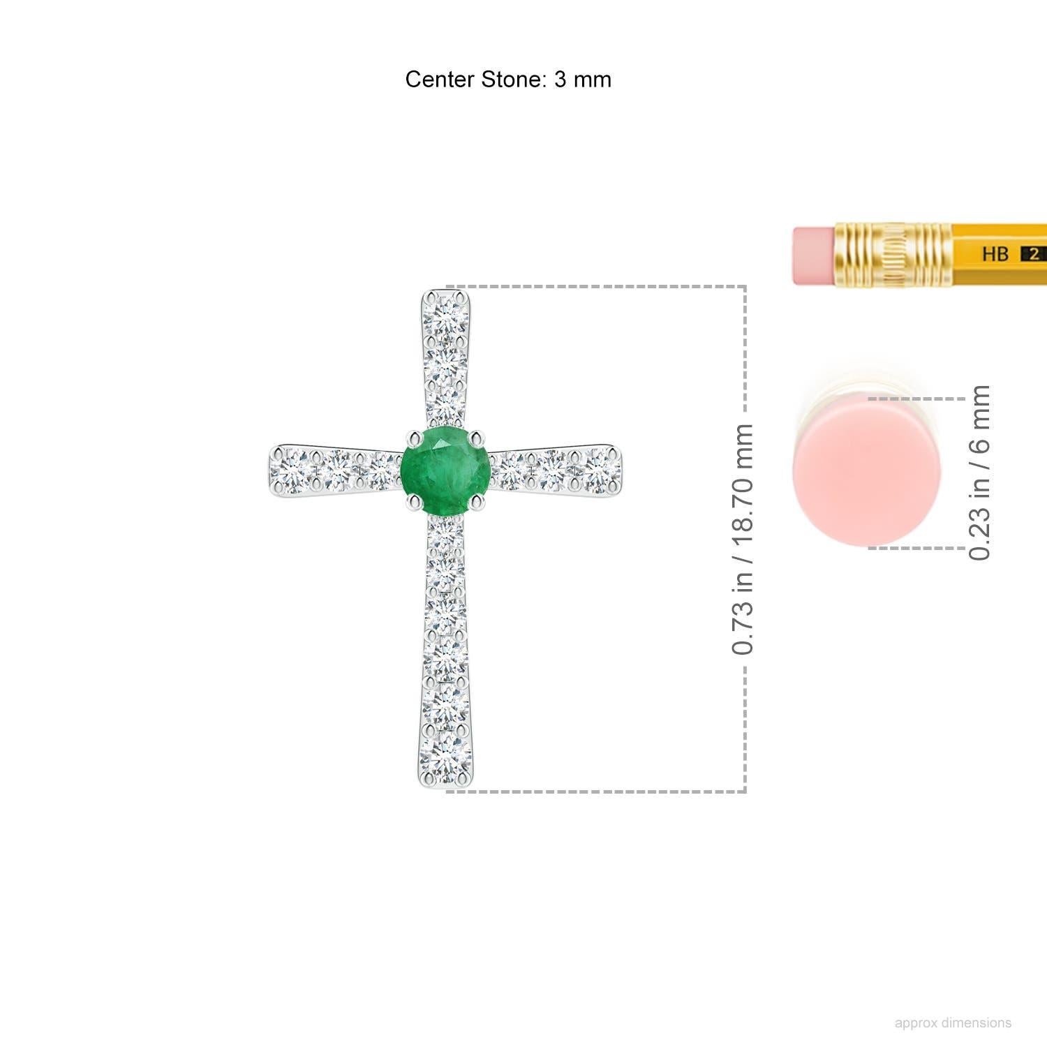 Taille ronde Pendentif croix en or blanc 14K avec émeraudes naturelles et diamants Angara pour femmes en vente