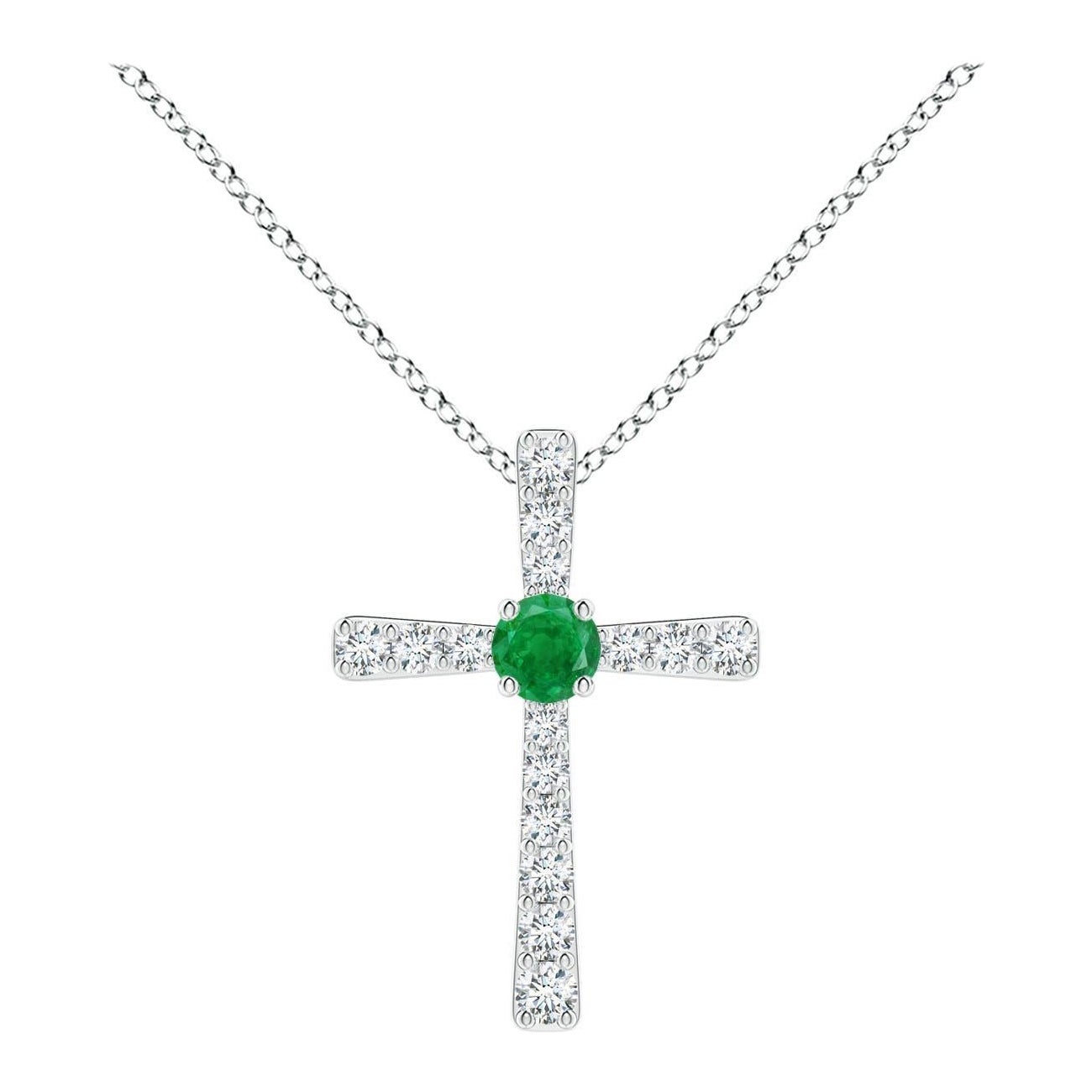 Pendentif croix en or blanc 14K avec émeraudes naturelles et diamants Angara pour femmes