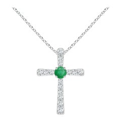 Pendentif croix en or blanc 14K avec émeraudes naturelles et diamants Angara pour femmes