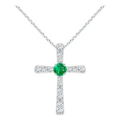 Pendentif croix en or blanc 14K avec émeraudes naturelles et diamants Angara pour femmes