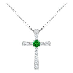Pendentif croix en or blanc 14K avec émeraudes naturelles et diamants Angara pour femmes