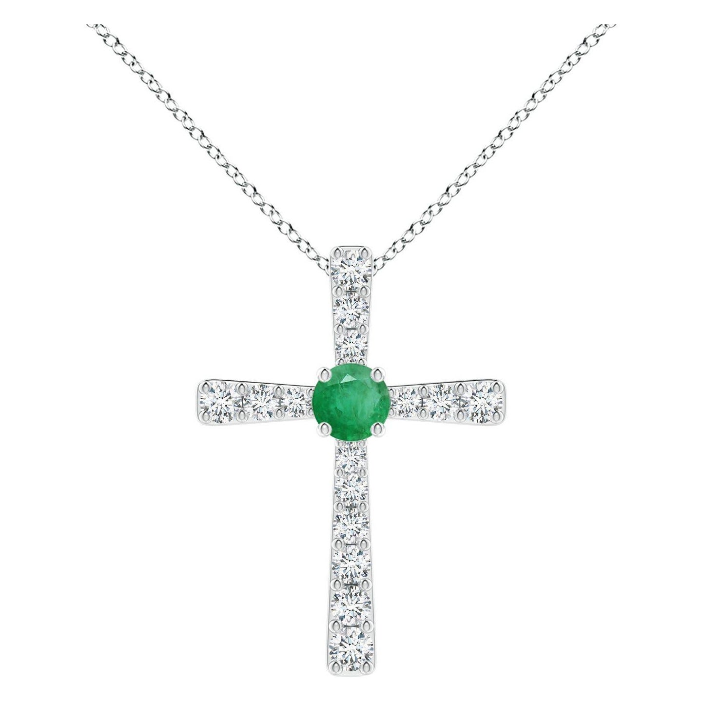 Pendentif croix en or blanc 14K avec émeraudes naturelles et diamants Angara pour femmes