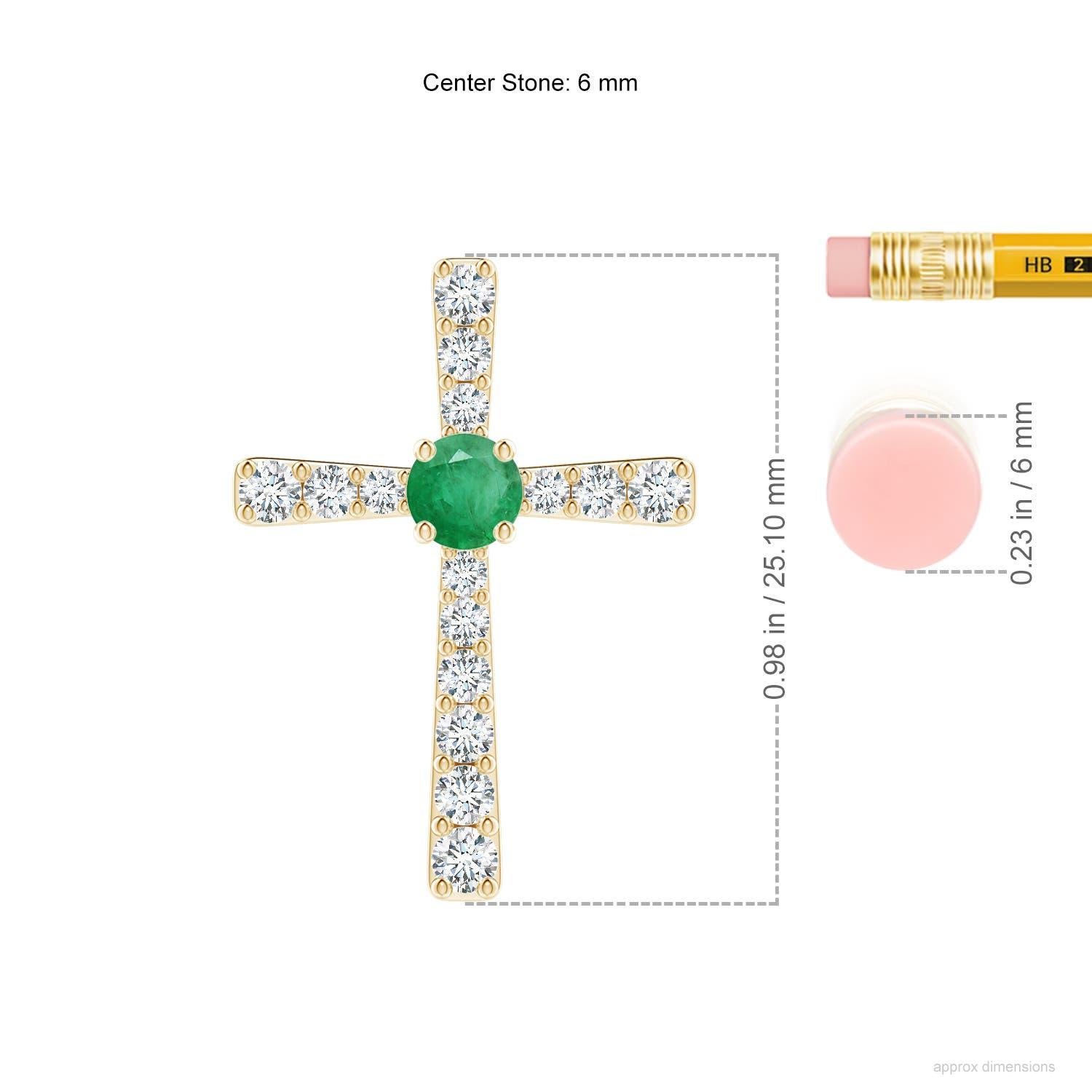 Taille ronde Pendentif croix en or jaune 14K avec émeraude naturelle et diamant Angara pour femme en vente