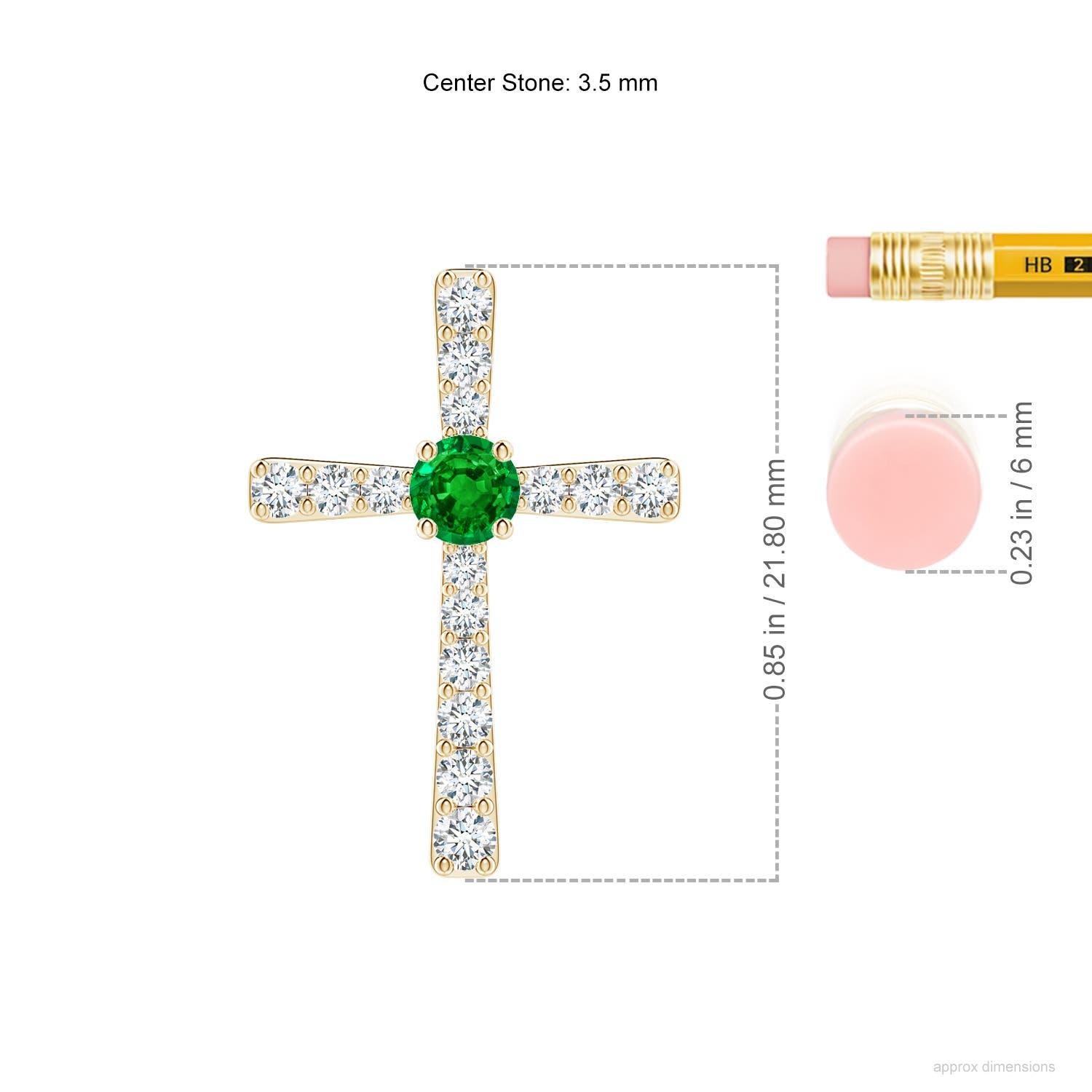 Taille ronde Pendentif croix en or jaune 14K avec émeraude naturelle et diamant Angara pour femme en vente