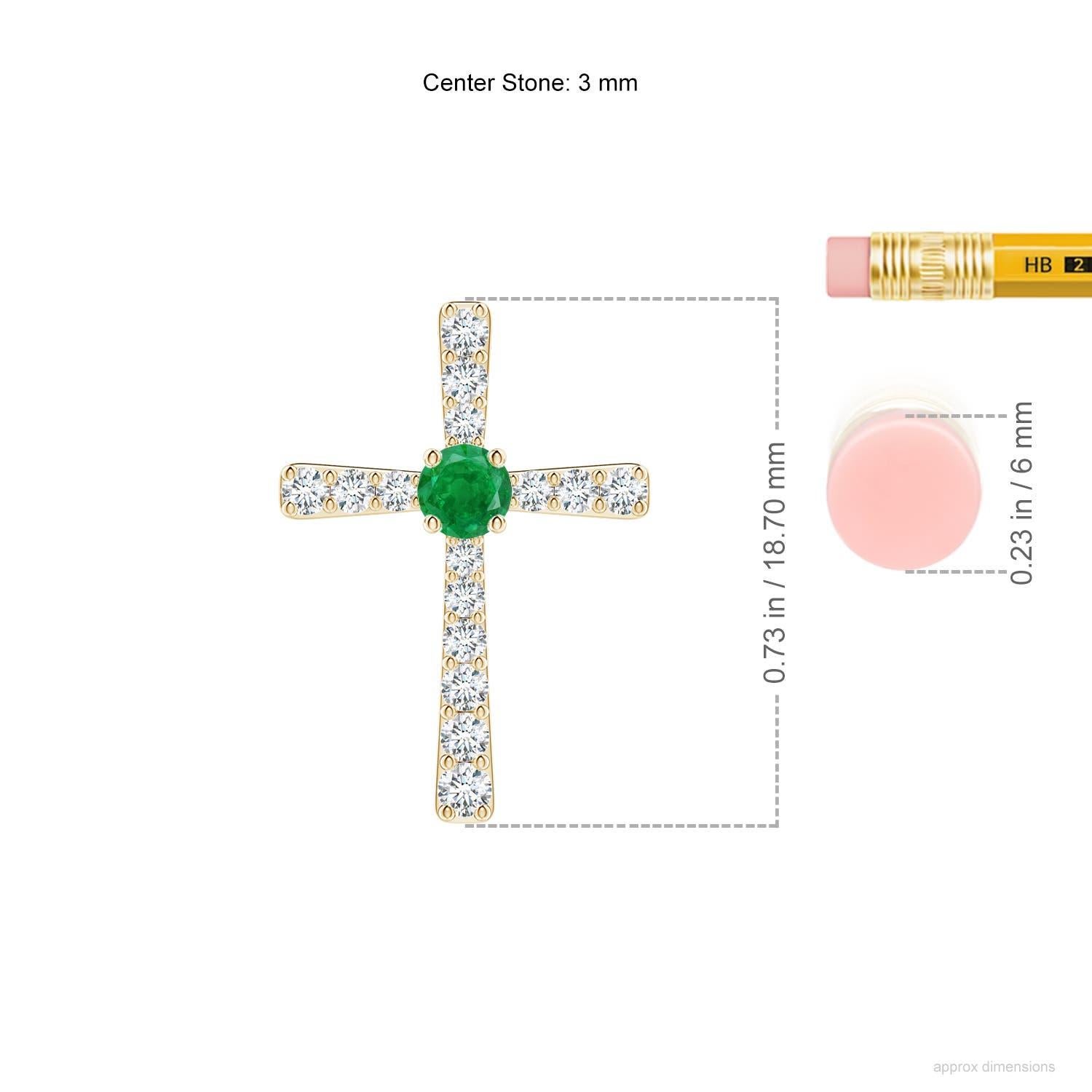 Taille ronde Pendentif croix en or jaune 14K avec émeraude naturelle et diamant Angara pour femme en vente