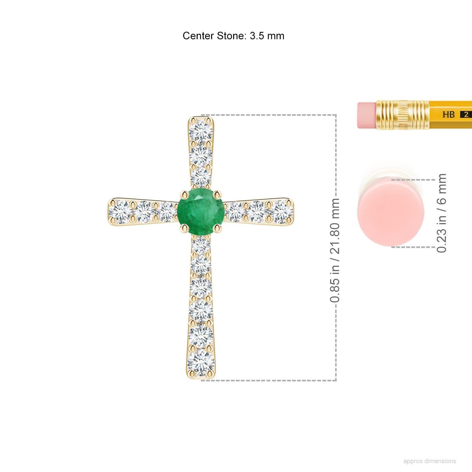 Taille ronde Pendentif croix en or jaune 14K avec émeraude naturelle et diamant Angara pour femme en vente