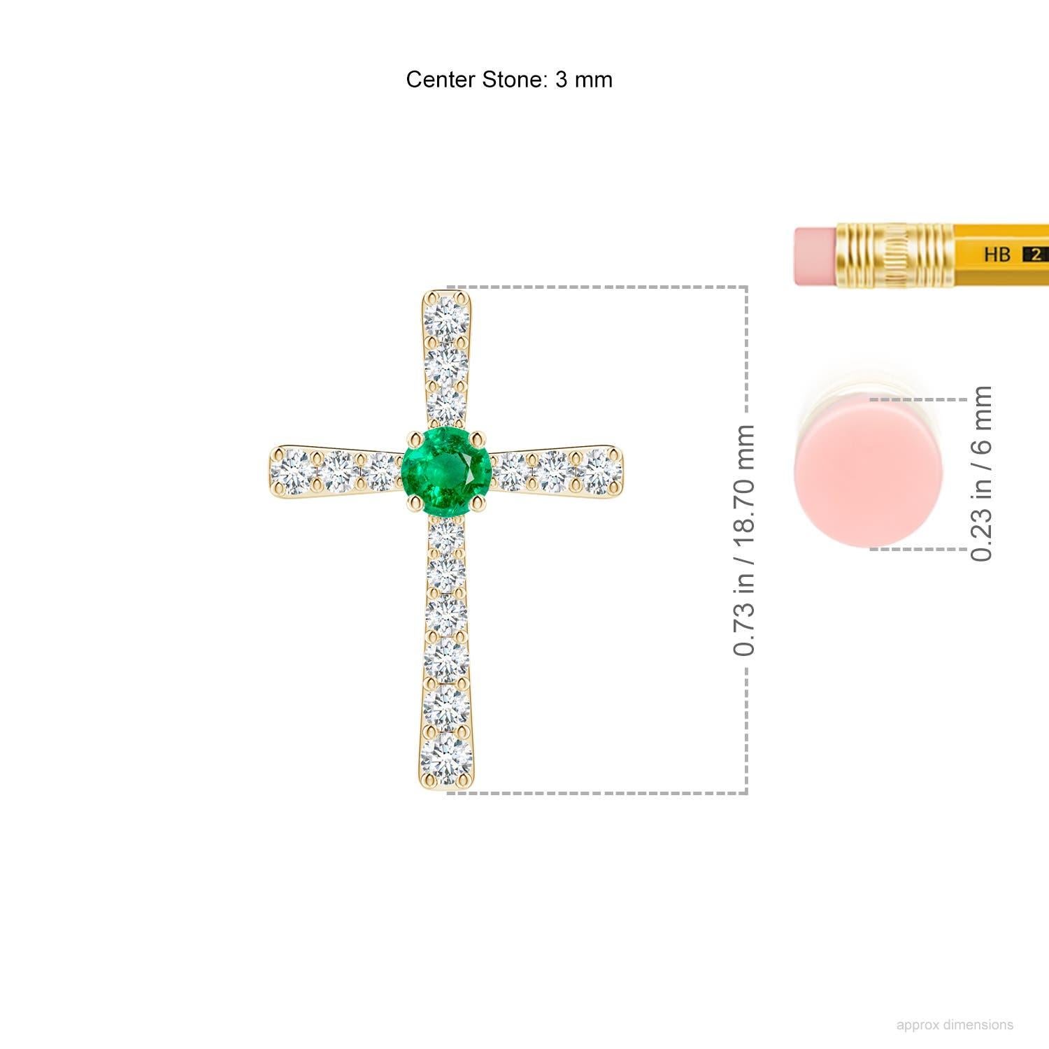 Taglio rotondo Ciondolo a croce con smeraldo naturale e diamante di Angara in oro giallo 14K per donna in vendita