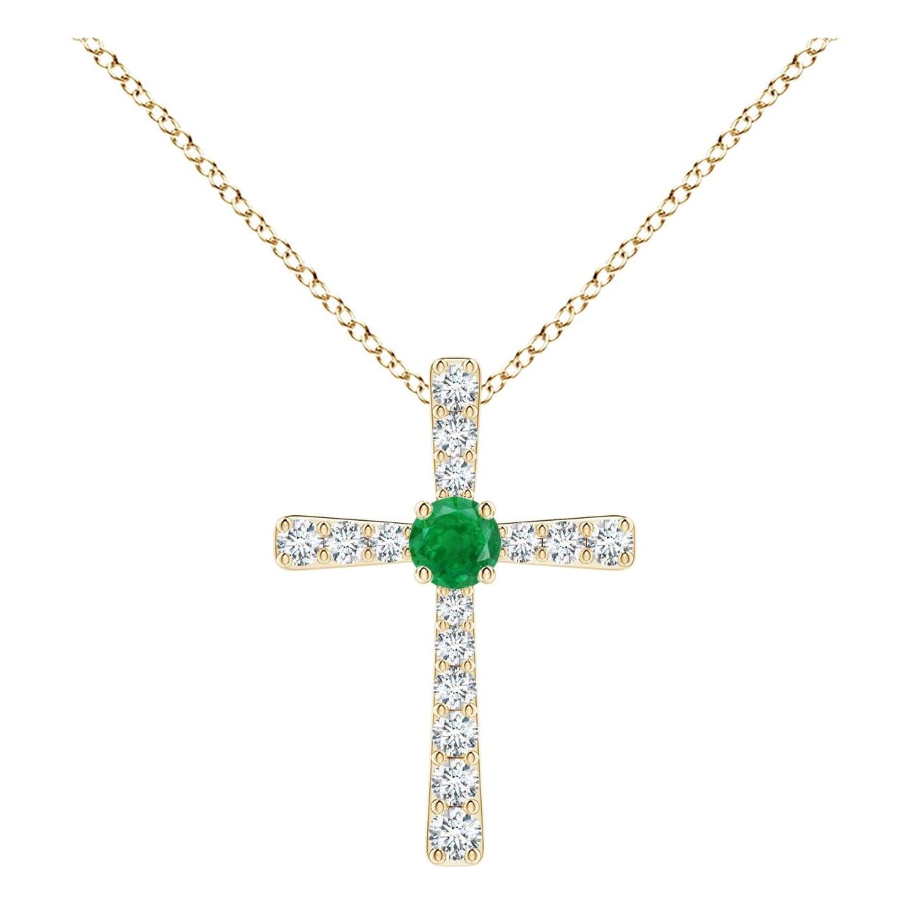 Pendentif croix en or jaune 14K avec émeraude naturelle et diamant Angara pour femme