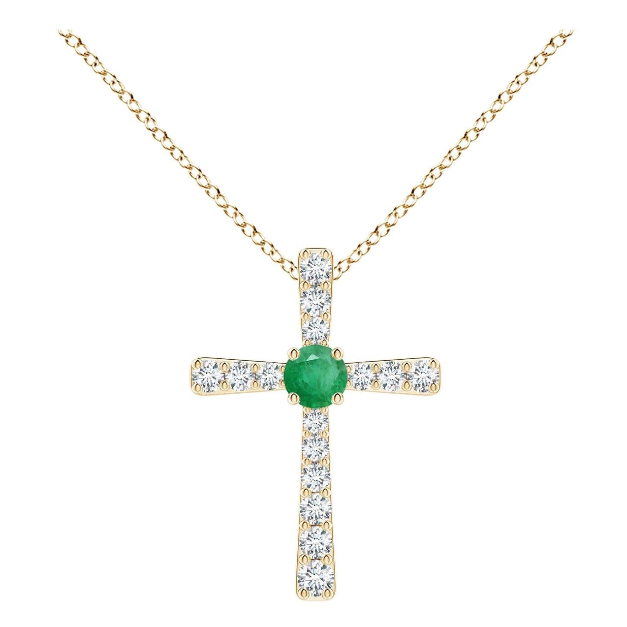 Pendentif croix en or jaune 14K avec émeraude naturelle et diamant Angara pour femme