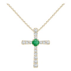 Pendentif croix en or jaune 14K avec émeraude naturelle et diamant Angara pour femme
