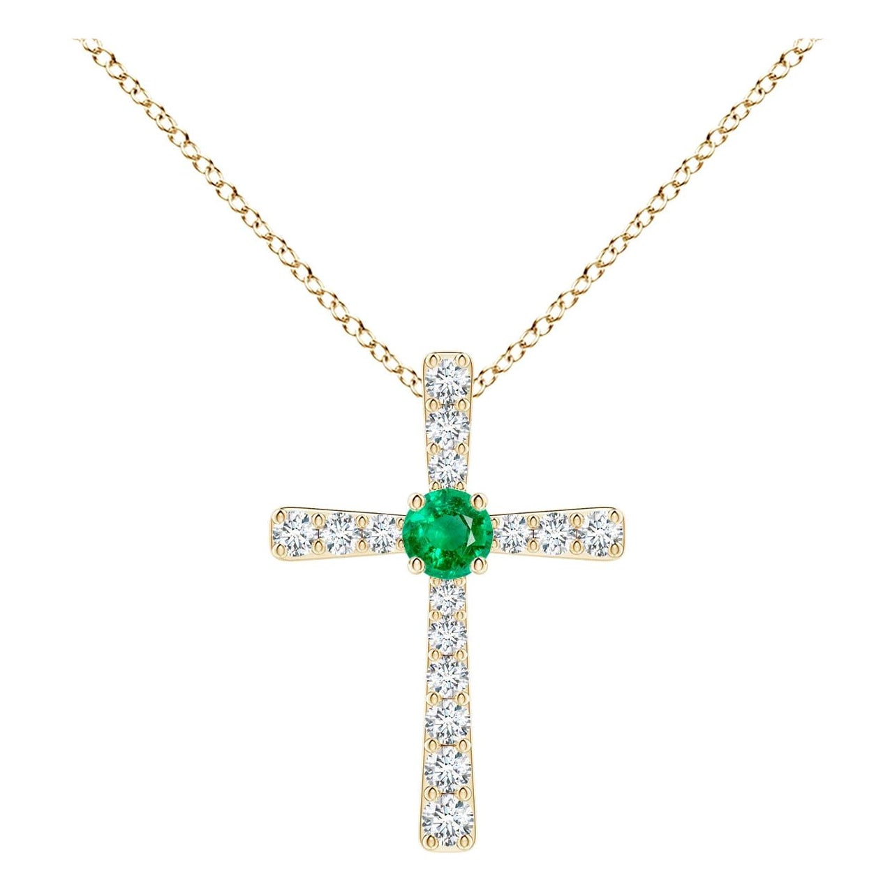 Pendentif croix en or jaune 14K avec émeraude naturelle et diamant Angara pour femme