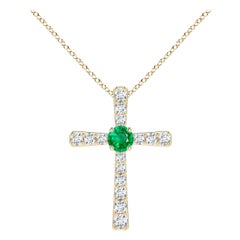 Colgante de esmeralda natural y cruz de diamantes Angara en oro amarillo de 14 quilates para mujer