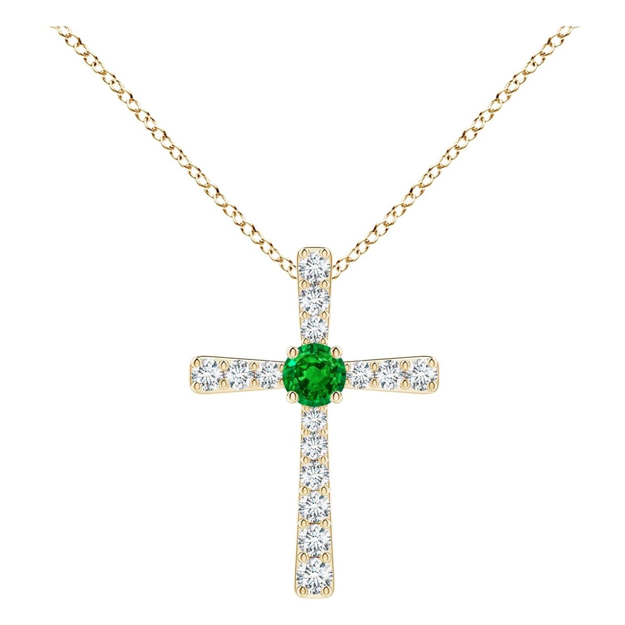 Pendentif croix en or jaune 14K avec émeraude naturelle et diamant Angara pour femme