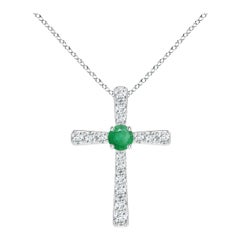 Angara Natural Emerald and Diamond Cross Pendant in Platinum for Women
