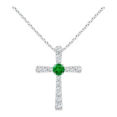 Angara Natural Emerald and Diamond Cross Pendant in Platinum for Women