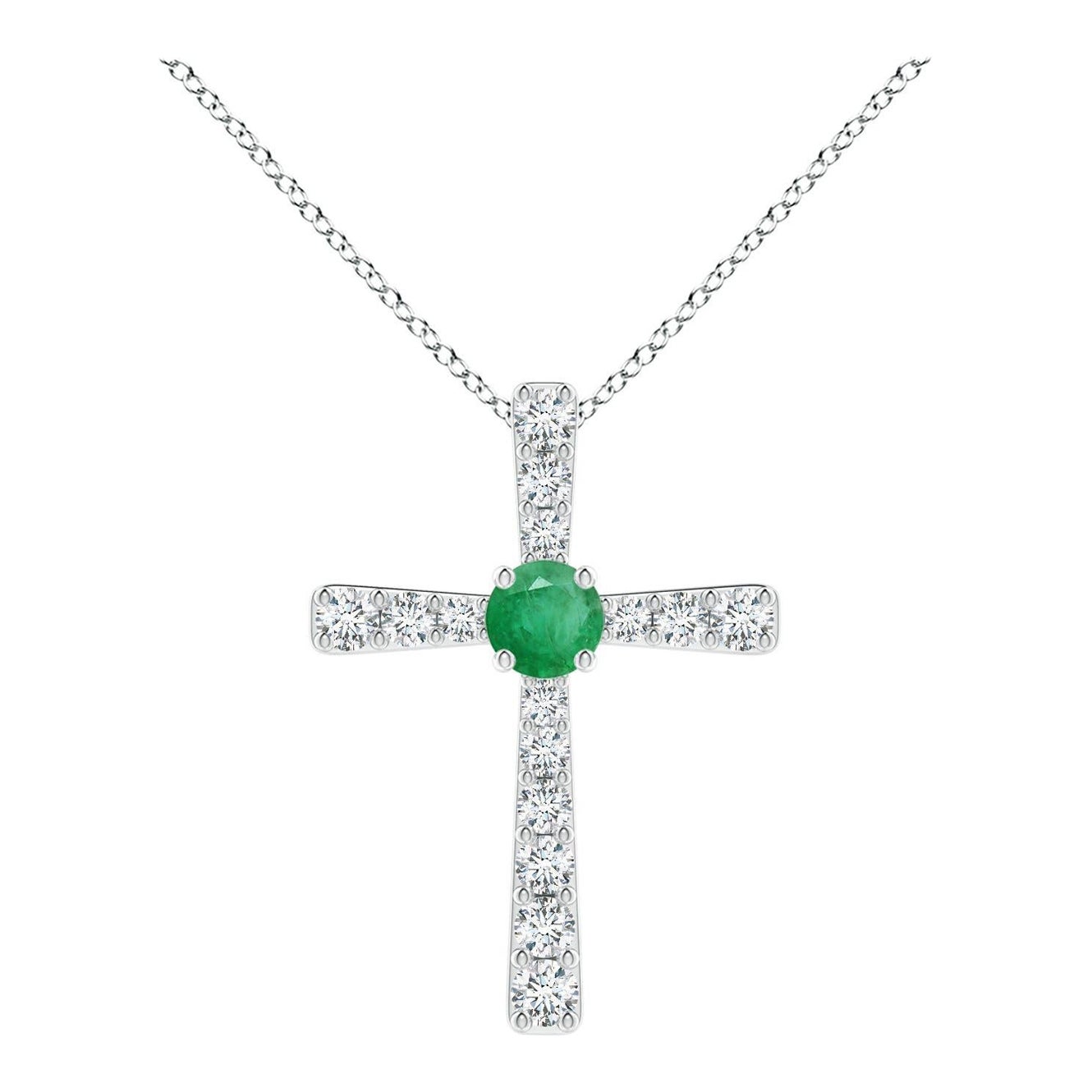 Ciondolo a croce con smeraldo naturale e diamante di Angara in platino per donna